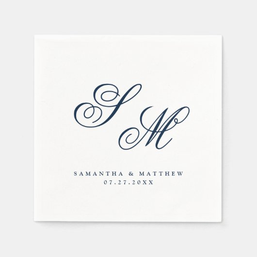 Elegant Navy Blue Monogram Initialen Weddenschap Servet (Voorkant)