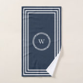 Elegant Navy Blue Monogram met wit Lijst Bad Handdoek (Handdoek)