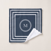 Elegant Navy Blue Monogram met wit Lijst Bad Handdoek (Wasdoekje)