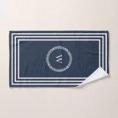 Elegant Navy Blue Monogram met wit Lijst Bad Handdoek (Handdoek)