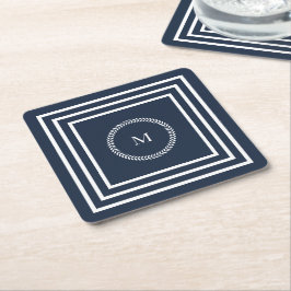 Elegant Navy Blue Monogram met wit Lijst Kartonnen Onderzetters