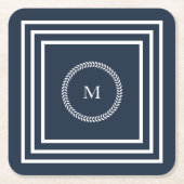 Elegant Navy Blue Monogram met wit Lijst Kartonnen Onderzetters (Voorkant)