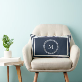 Elegant Navy Blue Monogram met wit Lijst Kussen