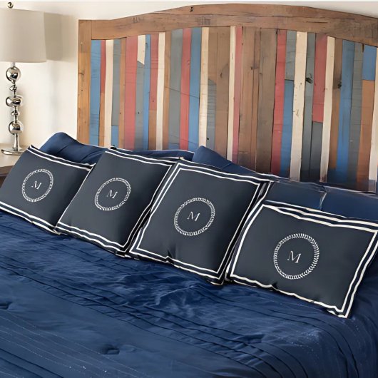 Elegant Navy Blue Monogram met wit Lijst Kussensloop