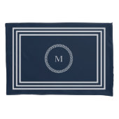 Elegant Navy Blue Monogram met wit Lijst Kussensloop (Voorkant-Links)