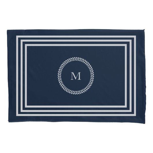Elegant Navy Blue Monogram met wit Lijst Kussensloop (Voorkant-Links)