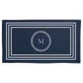 Elegant Navy Blue Monogram met wit Lijst Kussensloop (Voorkant-Links)