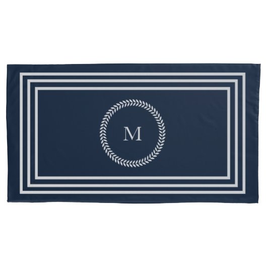 Elegant Navy Blue Monogram met wit Lijst Kussensloop (Voorkant-Links)