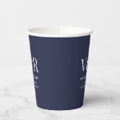 Elegant Navy Blue Monogram | Minimale bruiloft Papieren Bekers (Links)