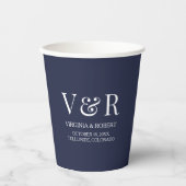 Elegant Navy Blue Monogram | Minimale bruiloft Papieren Bekers (Voorkant)