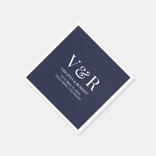 Elegant Navy Blue Monogram | Minimale bruiloft Servet (Hoek)