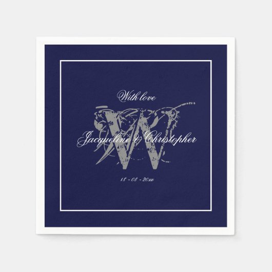 Elegant Navy Blue Monogram Names Classic Wedding Servet (Voorkant)
