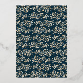 Elegant Navy Blue monogram Roos Gold Crest Bruilof Folie Uitnodiging (Achterkant)