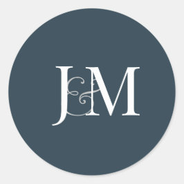 Elegant Navy Blue Monogram Round Sticker