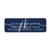 Elegant Navy Blue Monogram Script Initialen Etiket (Voorkant)