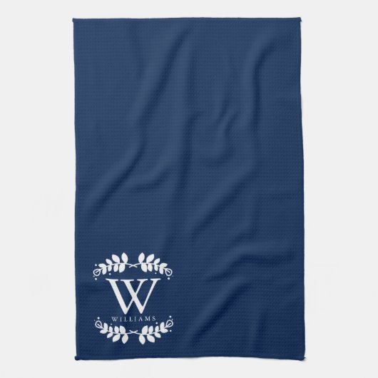 Elegant Navy Blue Monogram Theedoek (Verticaal)