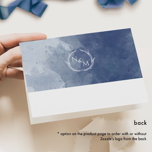Elegant Navy Blue Monogram, Waterverf bruiloft Bedankkaart