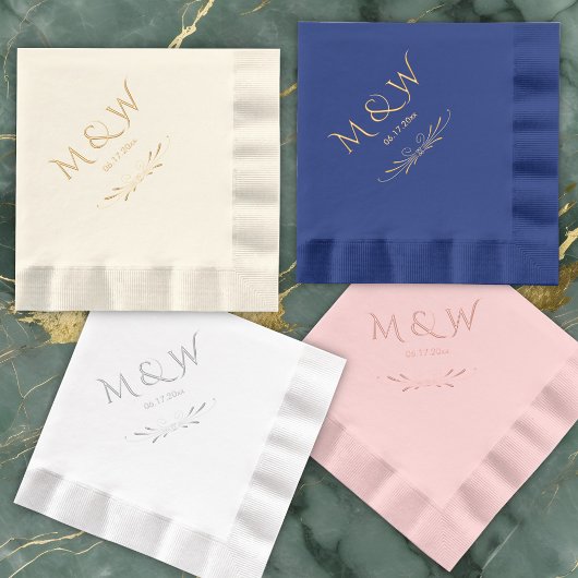 Elegant Navy Blue Monogram Wedding Folie Servetten