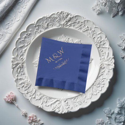 Elegant Navy Blue Monogram Wedding Folie Servetten