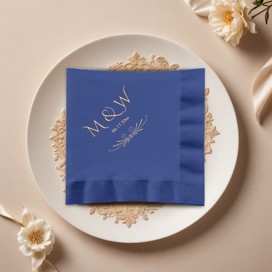 Elegant Navy Blue Monogram Wedding Folie Servetten