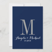 Elegant Navy Blue Monogram Wedding Invitation Kaart (Voorkant)