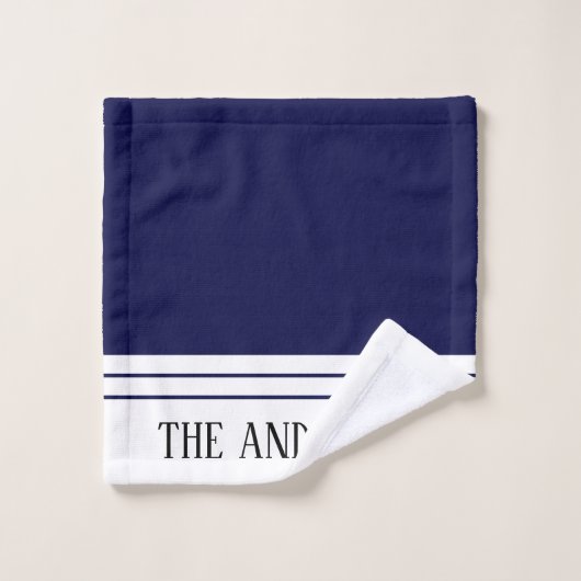 Elegant Navy Blue Monogrammed Name Bad Handdoek (Wasdoekje)
