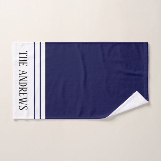 Elegant Navy Blue Monogrammed Name Bad Handdoek (Handdoek)