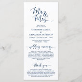 Elegant Navy Blue, Mr en Mrs Wedding Ceremonie Programmakaart (Voorkant)