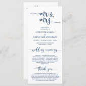 Elegant Navy Blue, Mr en Mrs Wedding Ceremonie Programmakaart (Voorkant / Achterkant)
