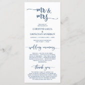Elegant Navy Blue, Mr en Mrs Wedding Ceremonie Programmakaart (Voorkant)