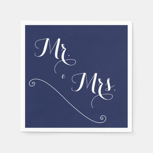Elegant Navy Blue Mr. en Mrs Wedding Napkins Servet (Voorkant)