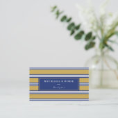 Elegant Navy Blue & Mustard Stripes Visitekaartje (Staand voorkant)