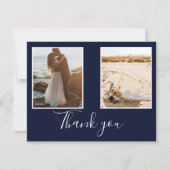 Elegant Navy Blue Nautical Anchor Wedding Photo Bedankkaart (Voorkant)