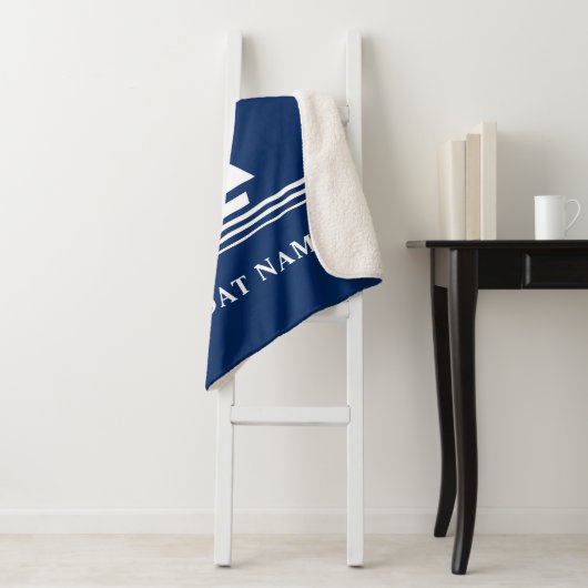 Elegant Navy Blue Nautical Boat Name Text Sherpa Deken (In situ)