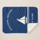 Elegant Navy Blue Nautical Boat Name Text Sherpa Deken (Voorkant (horizontaal))