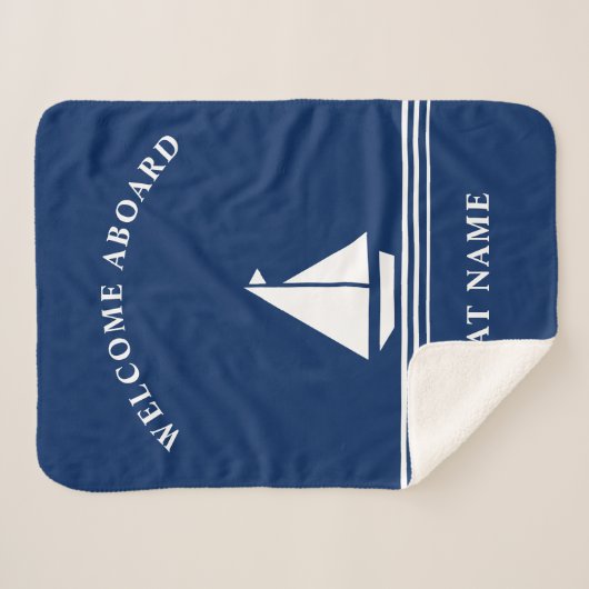 Elegant Navy Blue Nautical Boat Name Text Sherpa Deken (Voorkant (horizontaal))