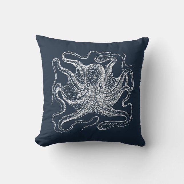 Elegant Navy Blue Octopus Illustration Kussen (Voorkant)