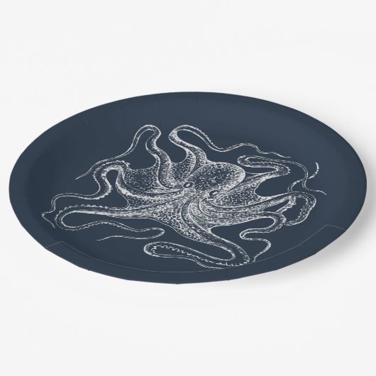 Elegant Navy Blue Octopus Illustration Papieren Bordje (Gekanteld)