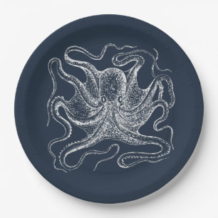 Elegant Navy Blue Octopus Illustration Papieren Bordje