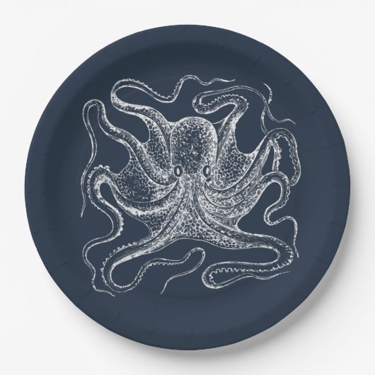 Elegant Navy Blue Octopus Illustration Papieren Bordje (Voorkant)
