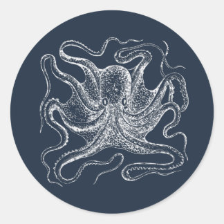 Elegant Navy Blue Octopus Illustration Ronde Sticker