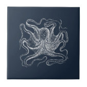 Elegant Navy Blue Octopus Illustration Tegeltje (Voorkant)