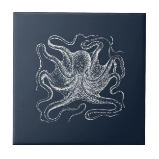Elegant Navy Blue Octopus Illustration Tegeltje