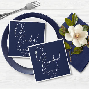 Elegant Navy Blue Oh Baby Baby shower Servet