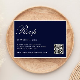 Elegant Navy Blue Old Money QR Code Wedding RSVP Kaartje
