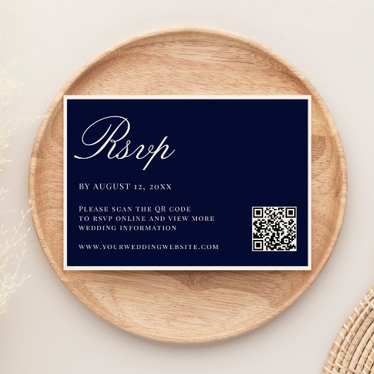 Elegant Navy Blue Old Money QR Code Wedding RSVP Kaartje