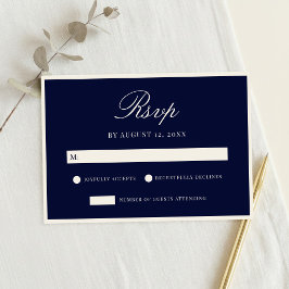 Elegant Navy Blue Old Money Wedding RSVP Kaartje