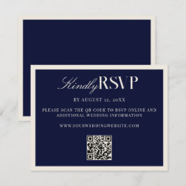 Elegant Navy Blue Old Money Wedding RSVP Kaartje