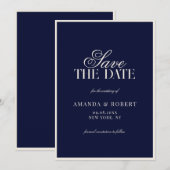 Elegant Navy Blue Old Money Wedding Save The Date (Voorkant / Achterkant)