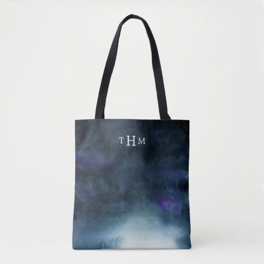 Elegant Navy Blue Ombre | Monogram Tote Bag (Voorkant)